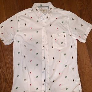 Free Planet Mens White shortsleeve button tropical